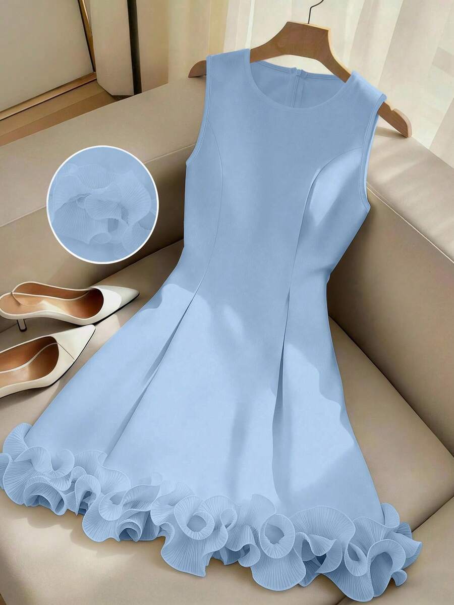 SHEIN Franclia 女款素色百褶休閒日常夏季洋裝 - 藍色 - 查看 1