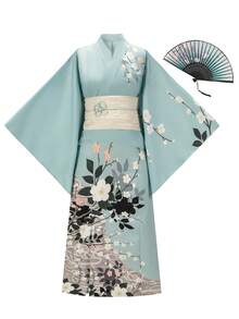 Irokai Summer Japanese Women's Traditional Floral Print Yukata Kimono Robe,Modified Japan Style Bowknot Pajamas For Festival Vacation Traditional Jamican - Green - View 1