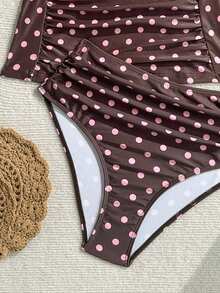 Swim Lushoire Nuovo bikini a due pezzi con spalline doppie e stampa a pois rosa, collezione primavera/estate, modello top a canotta per donna matura. - Multicolore - Visualizzare 8