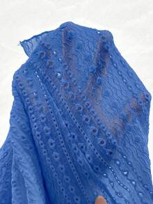 Elenzga Áo blouse size lớn vải thêu rỗng cổ chữ V tay ngắn chiết eo dáng chữ A gấu bèo thắt nơ trước, thanh lịch thường ngày đi làm hẹn hò tiệc tùng du lịch - Xanh đậm - Xem 8