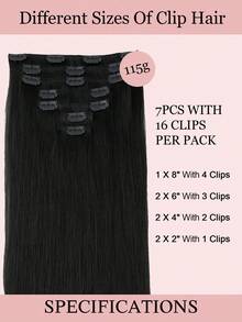 7 PIEZAS Extensiones de cabello con clip recto 100% cabello humano real de 14-24 pulgadas 115G Doble trama Extensiones de cabello con clip invisibles Cabello humano Remy natural para uso diario de mujeres y niñas - S1 - Ver 3
