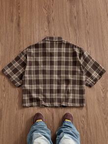 SWAVVY Spring/Summer Men's Patchwork Corduroy Short Sleeve Shirt - Khaki - View 4