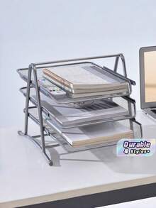 Office Supplies: Iron Wire Mesh Metal Three-Layer File Rack, Document Tray, Storage Rack, File Tray, Document Organizer, Drawer Type. - multicolor - View 1