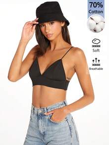 SHEIN BASICS 女款純色休閒百搭日常穿著細肩帶背心上衣 - 黑色 - 查看 5