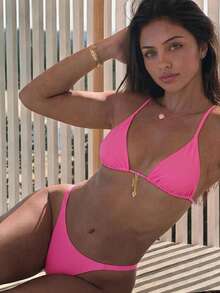 Swim Mod Ensemble de bikini réversible à nœud papillon, imprimé de pois contrastés, à la mode mode vacances bord de mer, doux et mignon pour femmes - Multicolore - Voir 2