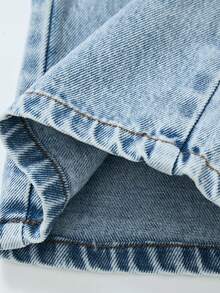 SHEIN Young Girls Casual Style Denim Jeans, Spring/Summer/Autumn/Winter, Dark Blue, Dual Pocket Design, Loose Wide Leg Fit, Soft And Comfortable Fabric, Suitable For School, Commuting And Daily Outings - Light Wash - View 7