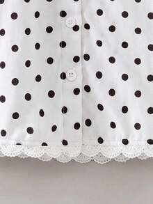 SHEIN Elladie kids 女童彼得潘領蕾絲公主袖波點短袖鈕扣襯衫，棉混紡面料新款時尚上衣，度假旅行必備，適合日常、休閒與派對時尚穿搭 - 白色 - 查看 6