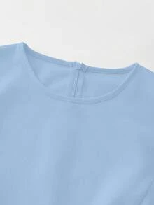 SHEIN Franclia 女款素色百褶休閒日常夏季洋裝 - 藍色 - 查看 6