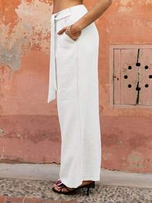 Pimkie Edition Women's Trousers, High Waist, Wide Leg, Relaxed Fit, Smart Casual - White - View 4