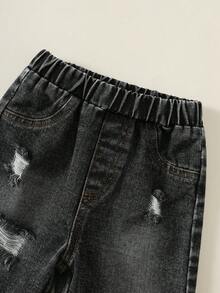 SHEIN 2件組男嬰夏季休閒可愛背心上衣與黑色牛仔短褲套裝，牛仔背心套裝，牛仔套裝，可愛套裝 - 彩色 - 查看 5