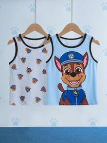 SHEIN | PAW Patrol Young Boy 2pcs Cute Cartoon Dog Print Contrast Binding Tank Top - Blue - View 3
