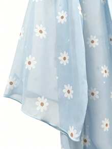 SHEIN PETITE Summer Ditsy Floral Sun Protection Chiffon Blouse - Baby Blue - View 4