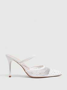 CUCCOO SZL Women Shoes Line Mesh Hot Diamond Pointed Toe Thin Heel Back Tripple Strap Sandals Light Ripe Fairy Style Spring And Summer Models Suitable For Wedding - White A - View 2