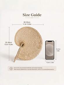 1 PC NATURAL PLANT FIBER HANDWOVEN RUSTIC PALM LEAF CONCH SHELL PATTERN NOSTALGIC WOVEN FAN FOR LIVING ROOM BEDROOM PORCH BEACH SUMMER VACATION BOHO VINTAGE COASTAL DECOR - multicolor - View 2