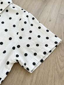 SHEIN Franclia 女款波點單排扣短袖上衣與短褲休閒日常套裝 - 白色 - 查看 4