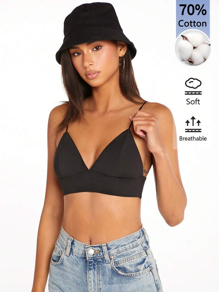 SHEIN BASICS 女款純色休閒百搭日常穿著細肩帶背心上衣 - 黑色 - 查看 1