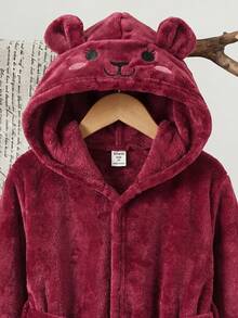 LMoss Kids 少女款針織刺繡毛絨休閒連帽秋季開襟衫居家服 - 杏色 - 查看 4