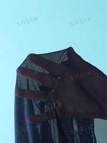 SHEIN 青少年女孩夏季海灘純色細肩帶比基尼與三角泳褲泳衣套裝附迷你裙 - 藏蓝色 - 查看 4
