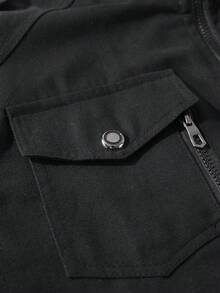 Manfinity Homme Chaqueta con cremallera y bolsillo con solapa de manga larga para hombre, para el otoño - Negro - Ver 8