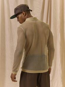 Musero Polo de malla de red con cuello y detalles de botones, esencial para primavera y verano - Amarillo - Ver 4