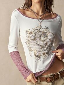 Bohemela Casual Solid Color Knit Women's T-Shirt - Dusty Purple - View 3