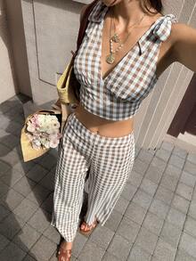 Elyressa 女款肩部打結上衣與長褲休閒日常兩件套 - 彩色 - 查看 1