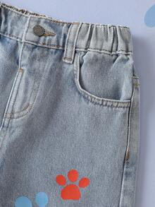 SHEIN | PAW Patrol 1pc Fun Casual Style Young Boy Cartoon Pattern Denim Shorts - Light Wash - View 6