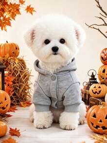 PETSIN 1pc Cat And Dog Universal Clothing, Embroidered Orange Pumpkin Halloween Pet Hoodie, Suitable For Daily Walks, Home, Halloween Costume Parties, And Holiday Photography - Grey - View 7