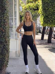 Fluxe Women's Solid Color Wide Strap Minimalist Casual Sports Bra Cross Design Gym High Support - Black - View 7