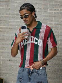 GALLERY FADE Men's Colorblock Striped Short Sleeve Knit Top - Dark Green - View 3