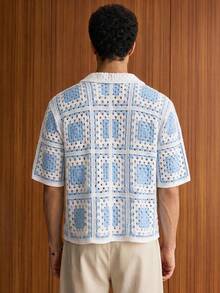NORVETH Top de punto casual versátil de uso diario con bloques de color y abotonadura sencilla para hombre - Azul - Ver 4