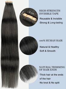 20PCS Straight Tape In Human Hair Extensions 100% Real Remy Human Hair 14-24inches Natural High Quality 50G/Pack For Salon Silky Seamless Invisible PU Tape In Hair Extensions - S1B - View 4