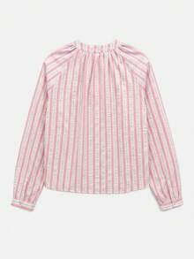 lacRébo 花卉刺繡條紋前開扣長袖襯衫 寬鬆版型 夏季度假 辦公通勤 - 彩色 - 查看 8