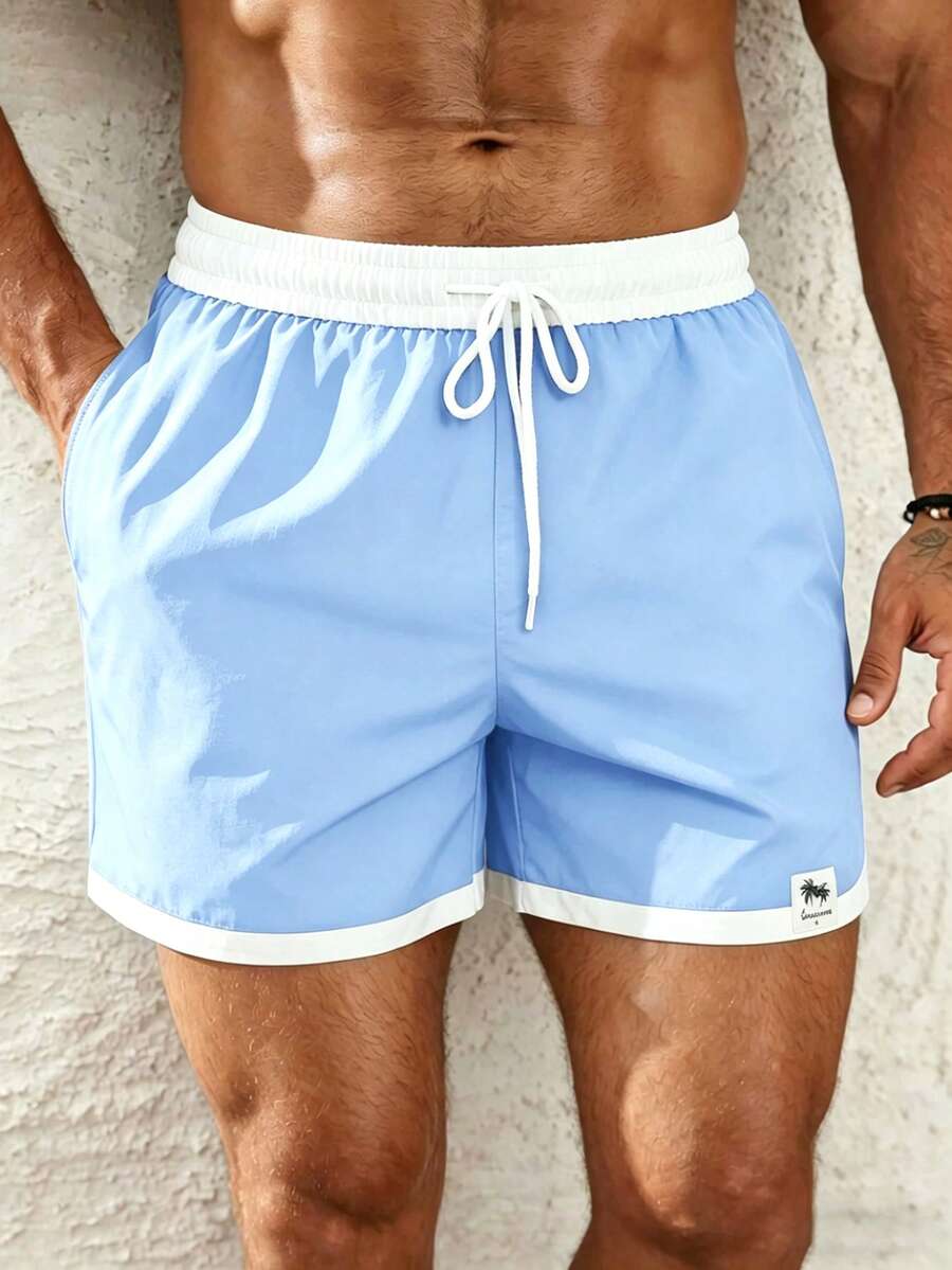Palasendo Men's Colorblock Drawstring Waist Pocket Beach Shorts - Multicolor - View 1