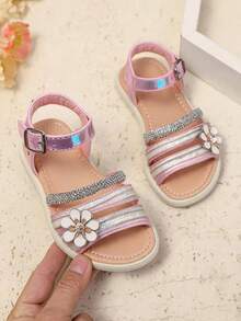 Sandalias para Niña y Hebilla Ajustable - Camel y rosa - Ver 2