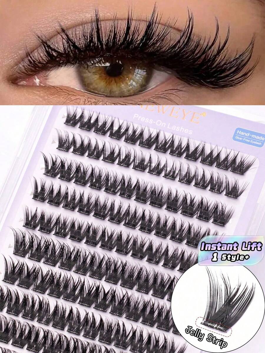 رموش مانجا منفوشة 120 قطعة على شكل V مسبقة اللصق، مجموعة تمديد رموش DIY بتجعيد D خفيف، رموش فردية ذاتية اللصق طبيعية، أداة مكياج هدية للنساء والفتيات - D - مشاهدة 1