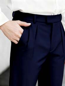 Manfinity Hypemode Men's Casual Versatile Commuter Suit Pants - Navy Blue - View 4