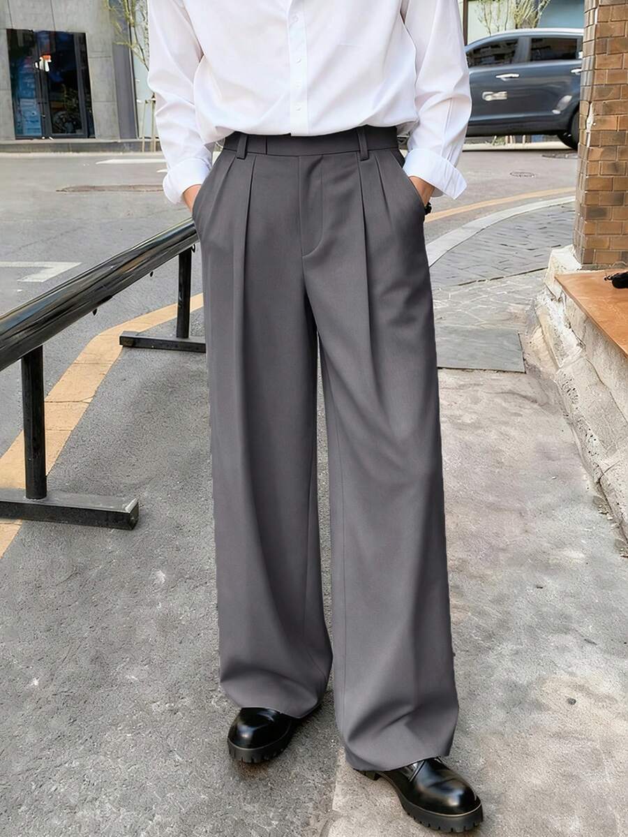 Manfinity Hypemode 男士休閒百搭通勤西裝長褲 - 淺灰色 - 查看 1