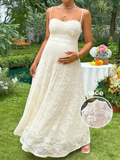 SHEIN Elegant Solid Color Lace Maternity Dress For Summer  Summer Outfits Elegant Dress Women