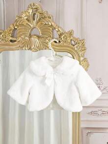 SHEIN Newborn Baby Girl White Fluffy Versatile Autumn Winter Jacket - Beige - View 3