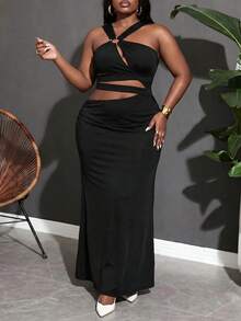 Slaydiva Plus Size Ring Cutout Sleeveless Bodycon Dress, Sexy Elegant Party Club Date Night Evening Dress - Black - View 7