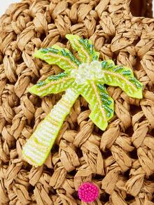 SHECARRY Ladies Fashionable Elegant Spring/Summer Straw Woven Fruit Coconut Tree Beaded Decorative Clutch Bag, Summer Vacation Vacation Seaside Beach And Daily - Khaki - View 6