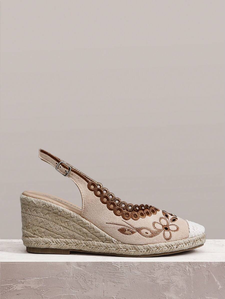 Styleloop Ladies, Rubber Band Cross Strap, Straw Rope, Sandals, High Heels. - Beige - View 1