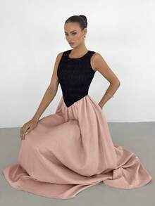 Siren Gaze Vestido Maxi Elegante y Casual de Verano para Mujeres, Vestido Largo Fluido sin Mangas con Cuello Redondo y Top Fruncido, Atuendos para Vacaciones en la Playa y Graduación, Vestidos de Verano Bicolor para Mujeres, Vestidos de Verano para Mujeres, Vestidos Casuales para Mujeres, Ropa de Verano, Atuendos de Verano para Mujeres - Rosa - Ver 5