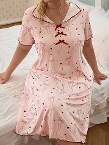 CottageSlumber Women's Bow & Heart Print Short Sleeve Plus Size Nightgown - Pink - View 4