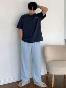 DAZY Men's Summer Letter Print T-Shirt And Plaid Pants Pajama Set - Multicolor - View 8