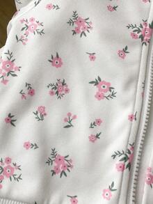 SHEIN Vintaside Kids 女嬰女童秋冬長袖連帽簡約休閒花卉數位印花夾克，適合外出、公園散步、度假、露營與休閒穿著 - 彩色 - 查看 7