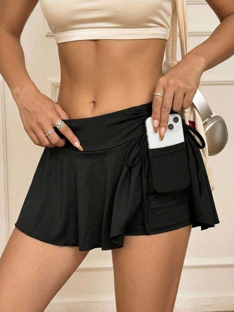 SHEIN MOD Women's Summer Casual Solid Color Skirt - Black - View 4