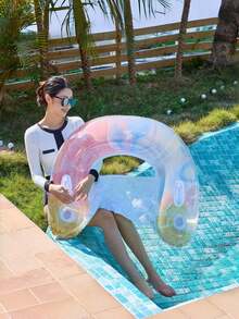 1pc U-Shaped Inflatable Lounger Chair, Cute Style With Bowknot And Sequin Elements, Cup Holder, PVC Material, Suitable For Water, Pool Party, Beach, Inflatable Float, Water Resting Seat, Air Pump Needs To Be Purchased Separately - Sequined Butterfly U-shaped Recliner - View 6
