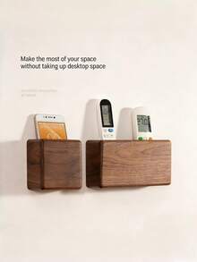 1PC Small Solid Wood No Drill Wall Mounted Storage Box Remote Control Holder Phone Charging Stand Natural Home Organizer For Living Room Trending Floating Shelves - multicolor - View 3